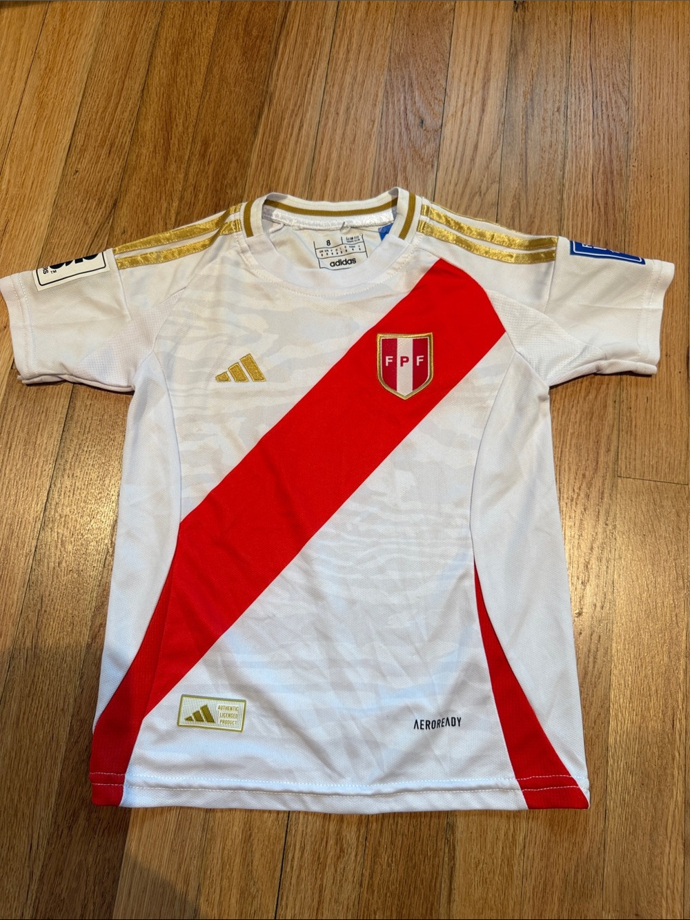 Adidas FIFA Kids Peru Home Soccer Jersey - White & Red size 8 World Cup